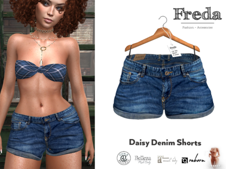 Second Life Marketplace - "Freda" Daisy Denim Dark Blue Jeans Shorts